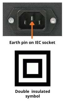 Earth pin on IEC plus double insulated symbol